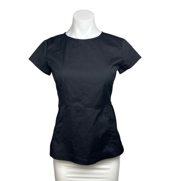 Theory Carrian H Women’s Black Short Sleeve Cotton Peplum Zip Blouse Top Sz XSP - Picture 1 of 9